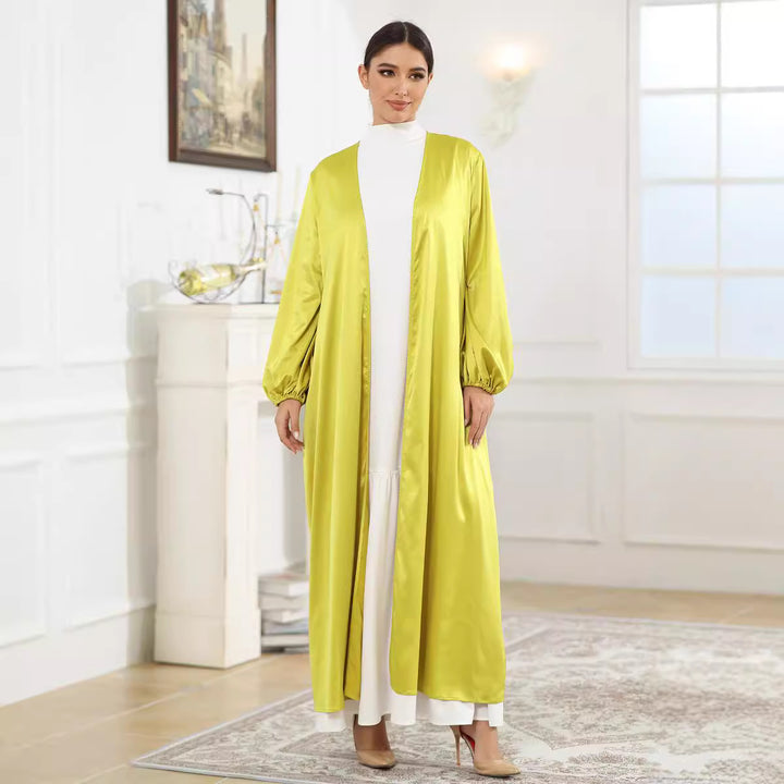 Dame Elegant Langærmet Kimono-Jakke i Satin Stilla