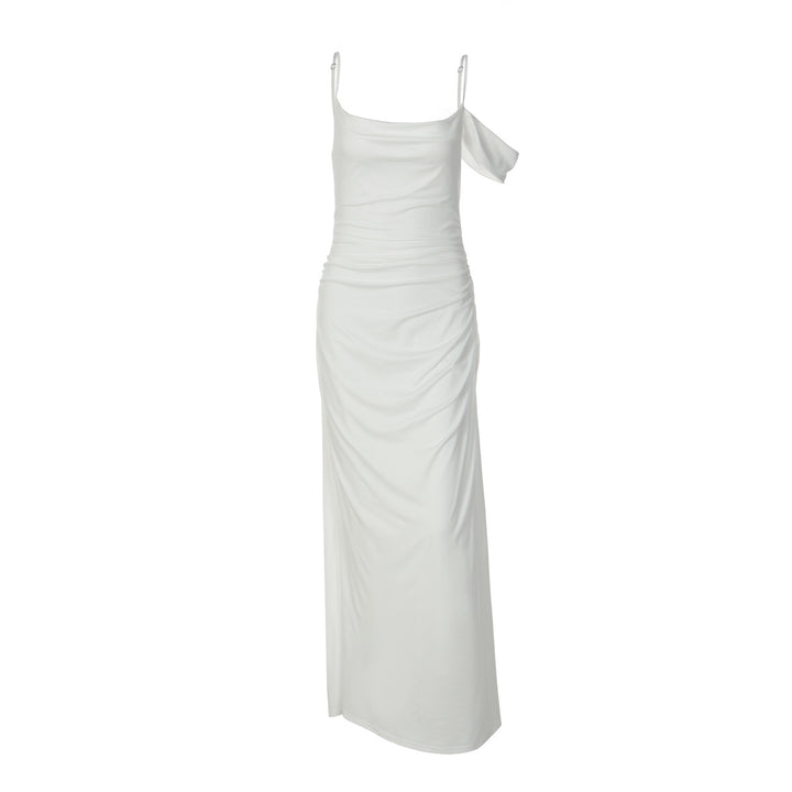 Dame Elegant gulvlange kjole med unik drapering Skovae