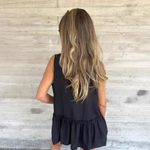 Dame Ærmeløs Knaplukning Peplum Top Stilla