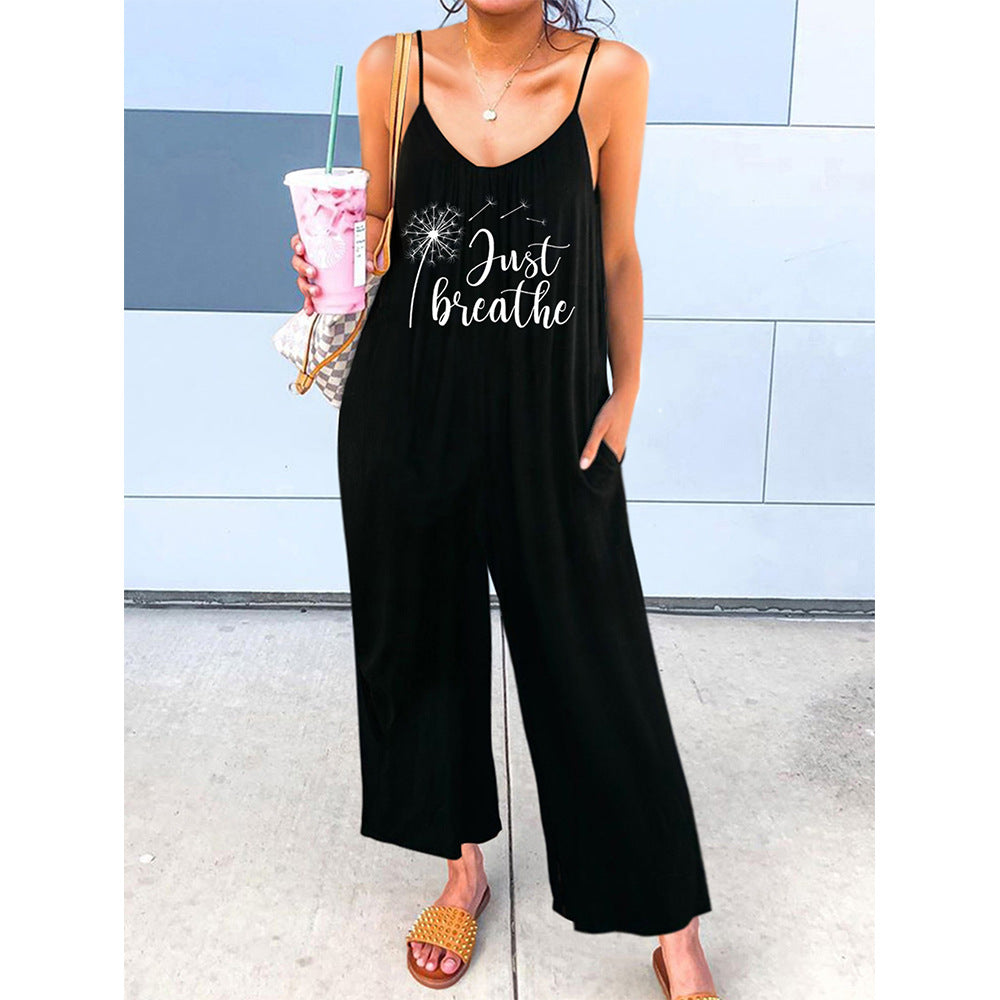 Dame jumpsuit med justerbare stropper og motiverende tryk Stilla