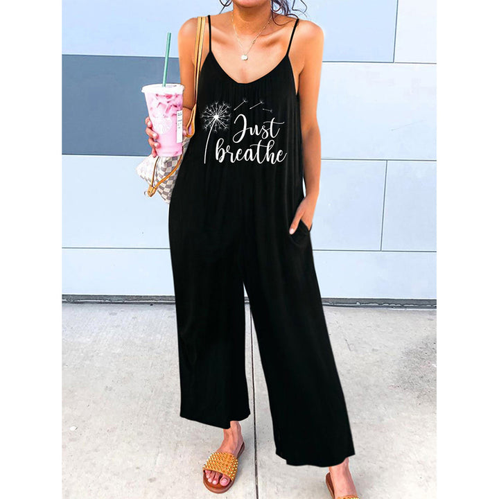 Dame jumpsuit med justerbare stropper og motiverende tryk Stilla