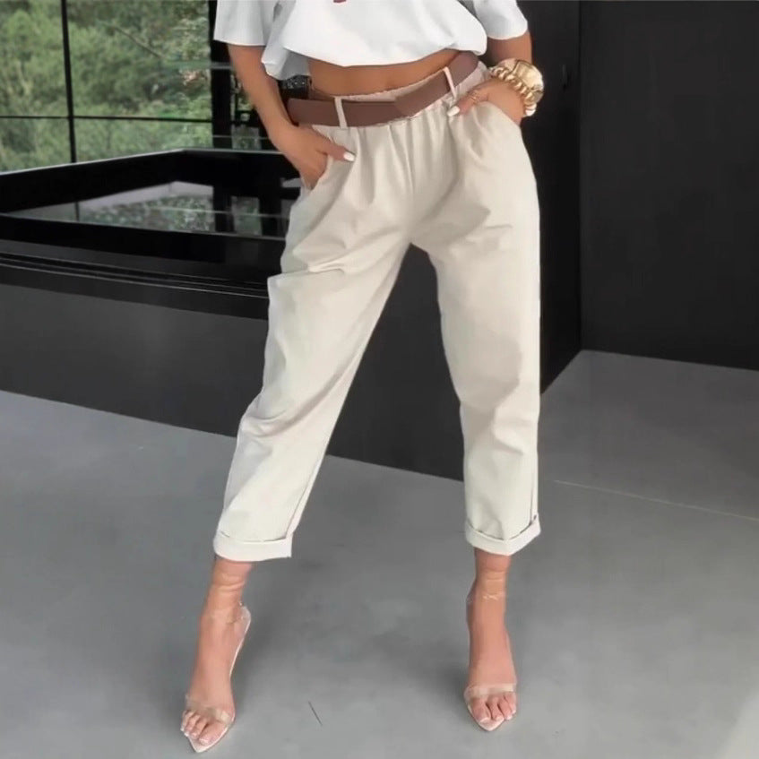 Kvinder moderne chino bukser med elastisk talje og bred ben Stilla