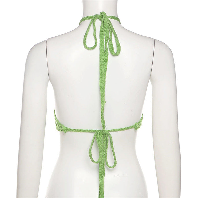 Dame hæklede Crop-Bikini-Top med justerbare bindebånd Skovae
