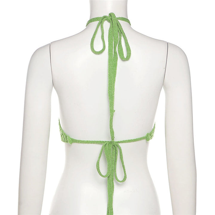 Dame hæklede Crop-Bikini-Top med justerbare bindebånd Skovae