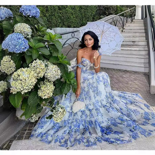 Damer Elegant Maxi Kjole med Blomster Chiffon og Flared Nederdel Skovae