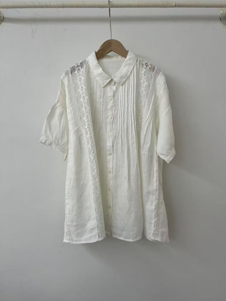 Dame Elegant Oversized Spids-Detail Knap-Op Bluse Stilla