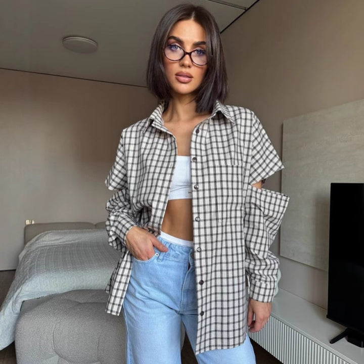 Dame Casual ternet skjorte med oversized snit Stilla
