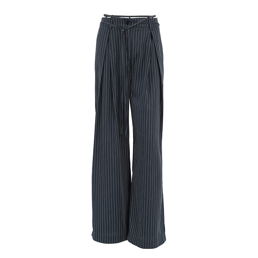 Dame Bredsnit Bukser med Nålstriber og Elegant Pleats Stilla