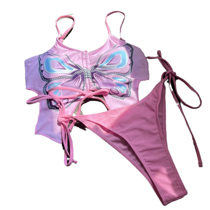 Dame bikini med legende sommerfugledesign og dyb udskæring Stilla