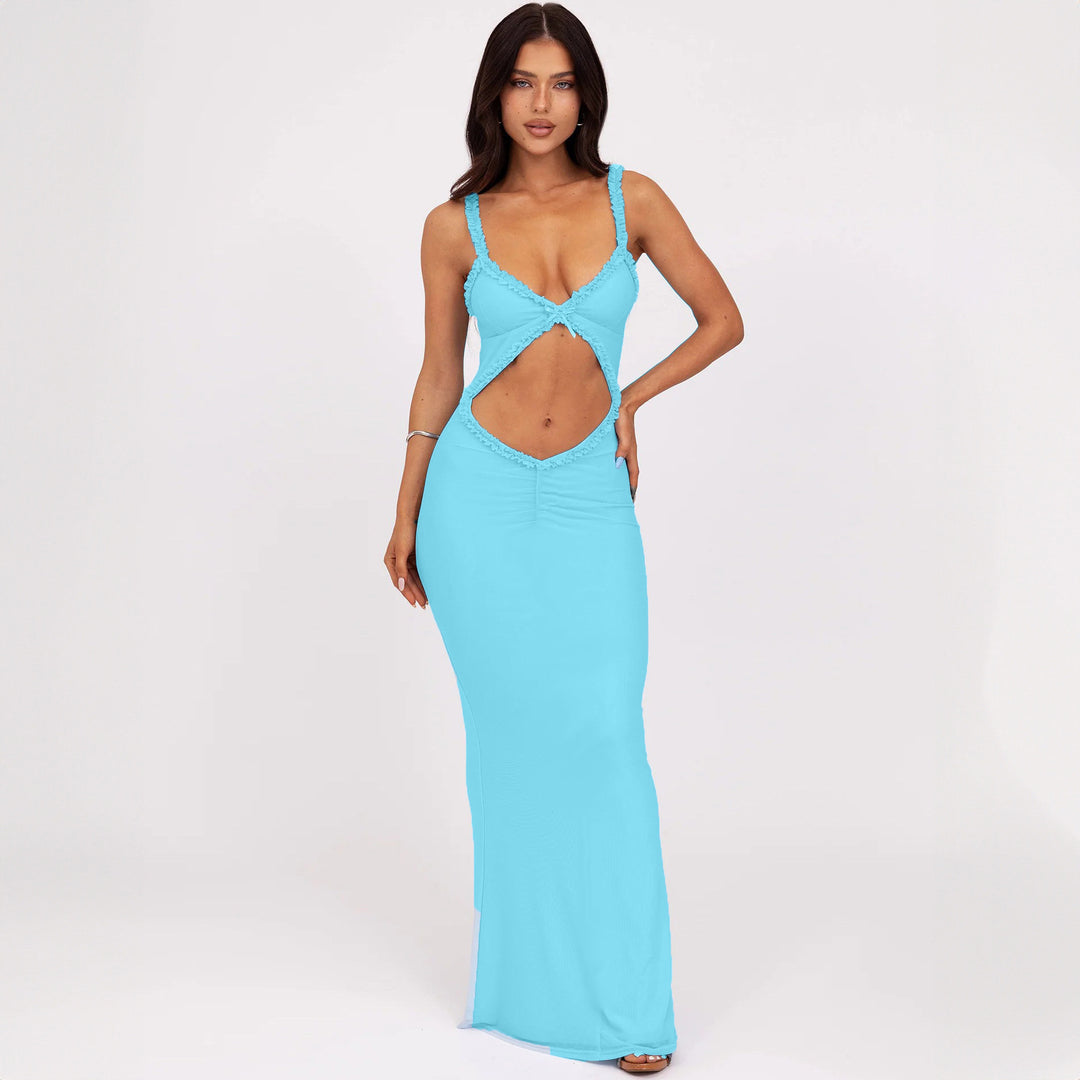 Damer elegant Cut-Out maxikjole med rynkedekorationer Stilla