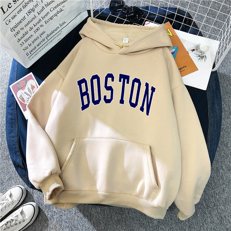 Dame hoodie med klassisk Boston print Skovae