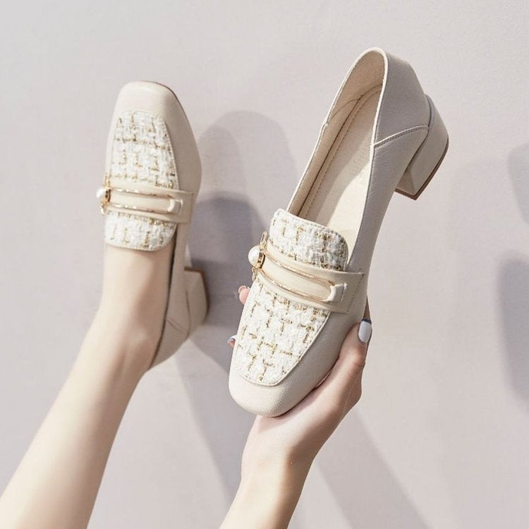 Dame elegante Loafers med moderigtigt kædeaccent og komfortabel blokhæl Stilla