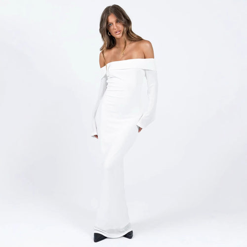 Dame Off-Shoulder Maxikjole med lange ærmer og figursyet snit Skovae