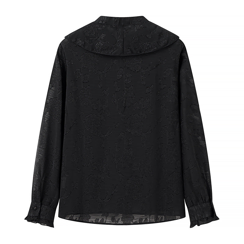 Damebluse med voluminøs rynkekrave og fin hulbroderi Stilla