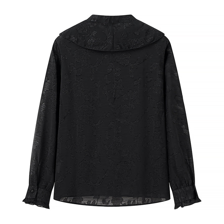 Damebluse med voluminøs rynkekrave og fin hulbroderi Stilla