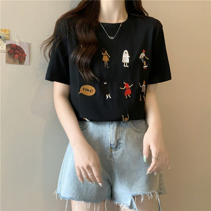 Dame Casual Broderet Grafik T-Shirt Stilla