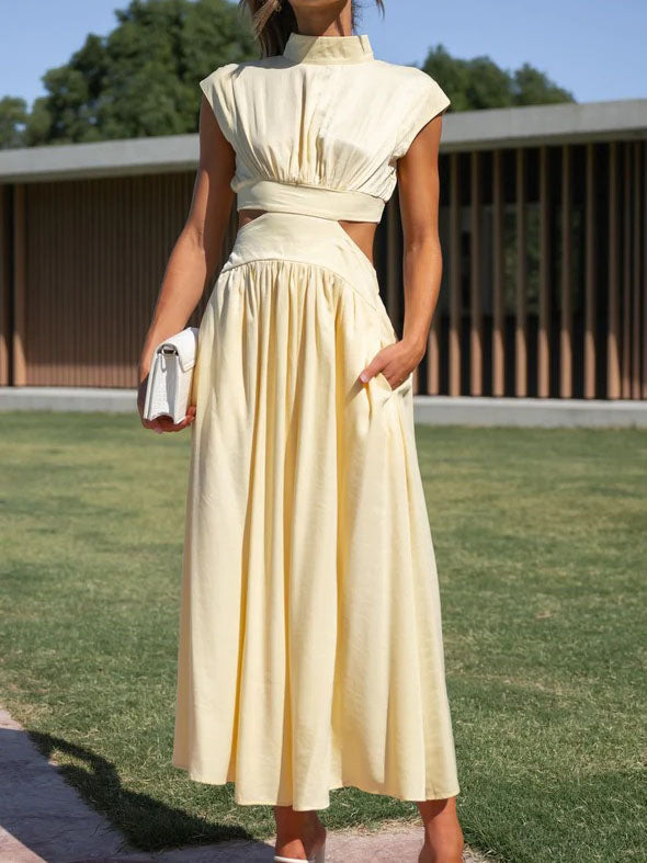 Stilla | Elegant O Hals Ærmeløs Udsnit Solid Maxi Kjole