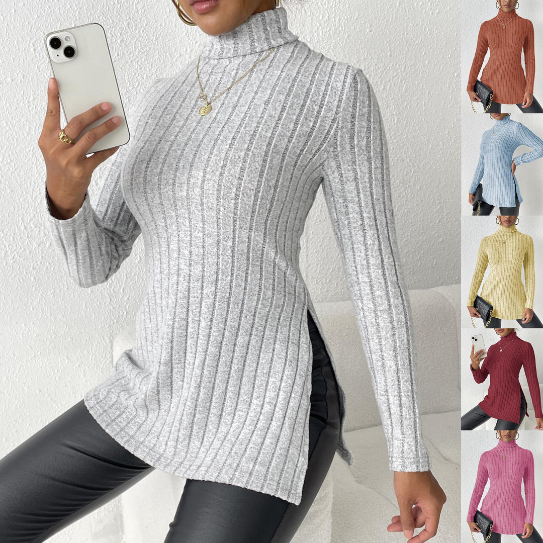 Dame rullekrave sweater med struktureret overflade og fashionable sidelæg Stilla