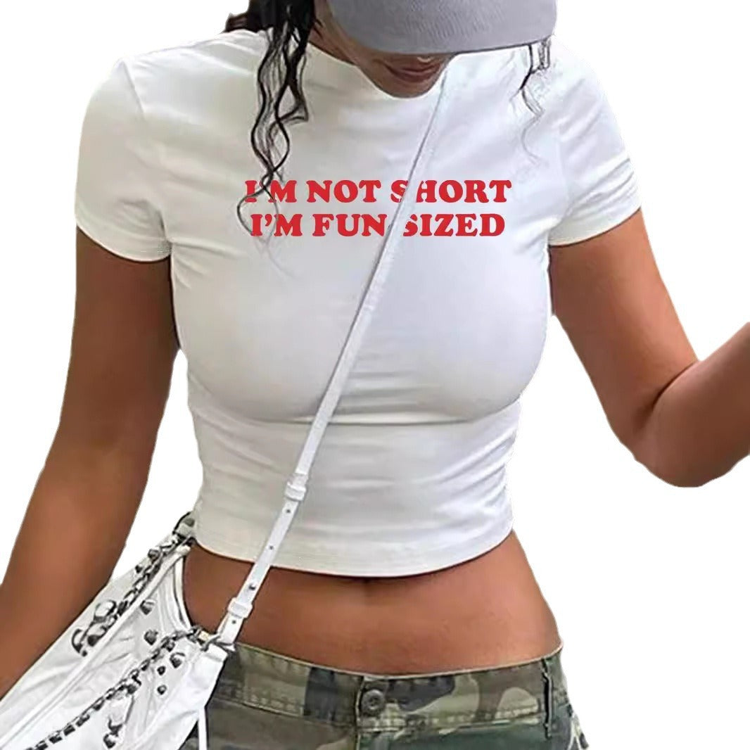 Dame Crop-T-Shirt med kunstnerisk læbemotiv og kreativt tryk Skovae