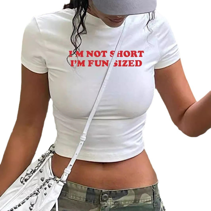 Dame Crop-T-Shirt med kunstnerisk læbemotiv og kreativt tryk Skovae