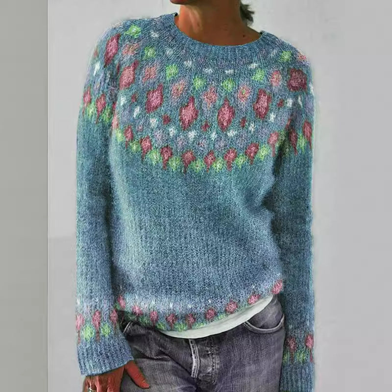 Kvindernes strikkede sweater med levende mønster og behagelig pasform Stilla
