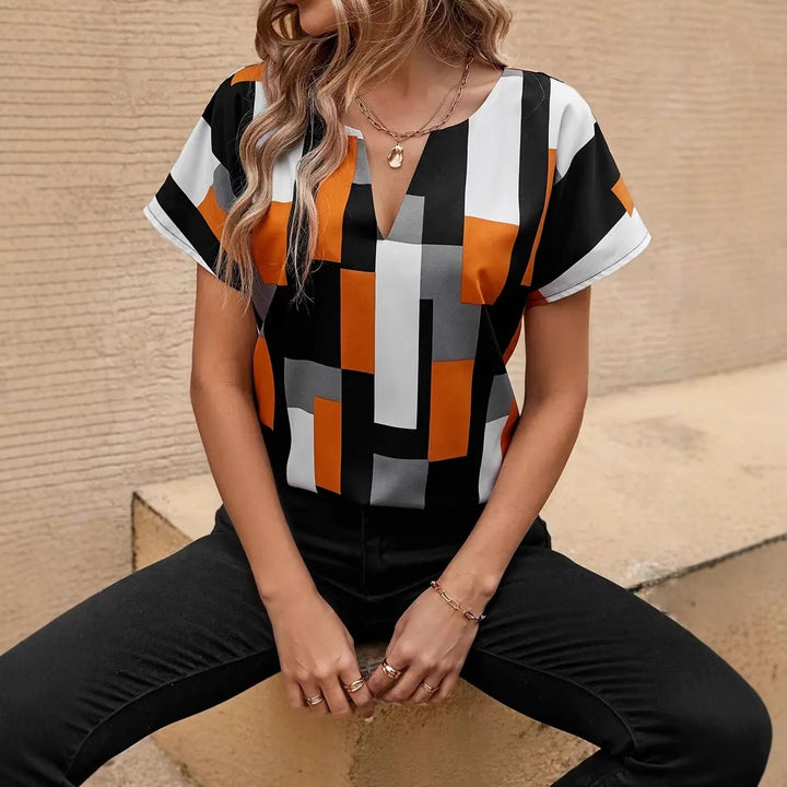 Dame Pæn Bluse med moderne geometrisk mønster Stilla