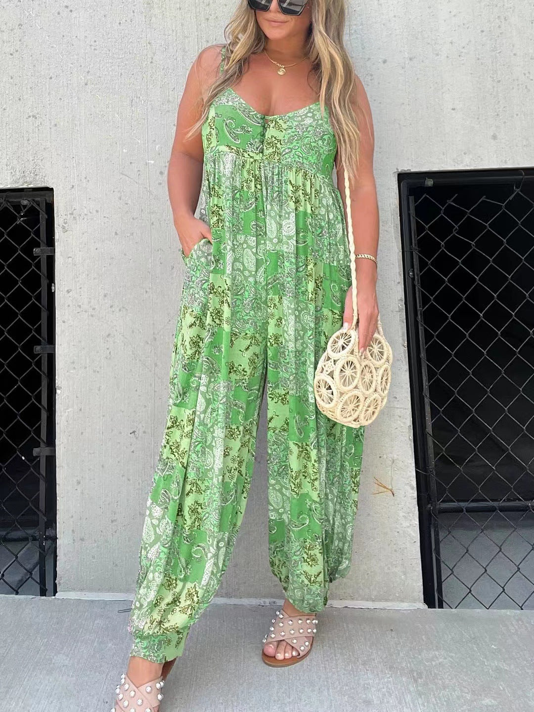 Dame luftig Boho- jumpsuit med elastisk fald og praktiske lommer Stilla