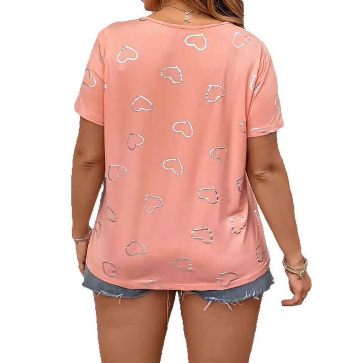 Dame T-shirt med hjerteapplikation og knapliste Stilla