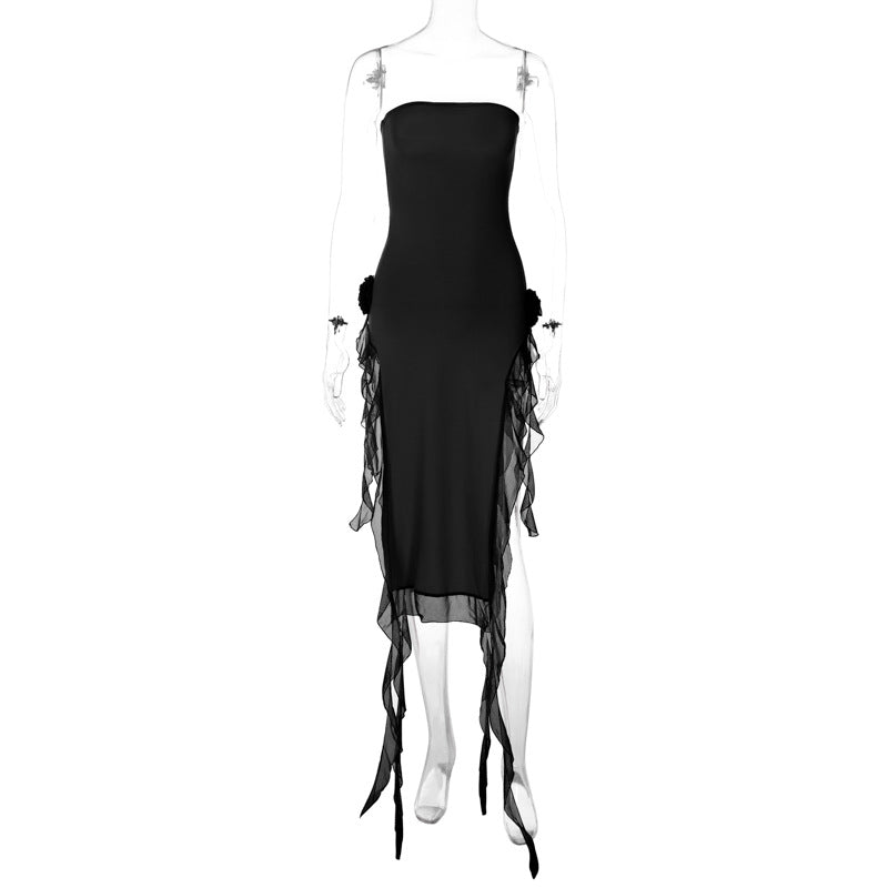 Dame langærmet kjole med transparente flæsedetaljer og elegant design Stilla
