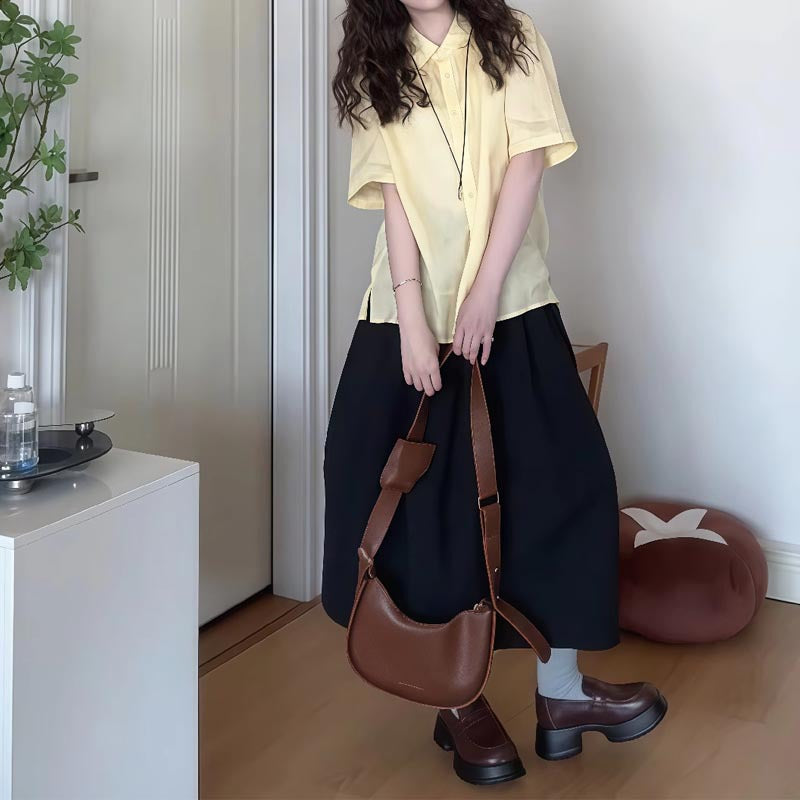 Femme Relaxed Fit Button-Up Skjorte og Flared Maxi Nederdel Sæt Stilla