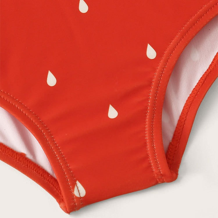 Dame ensartet badedragt med voluminøse ruffles detaljer og glad vandmelonmotiv Stilla