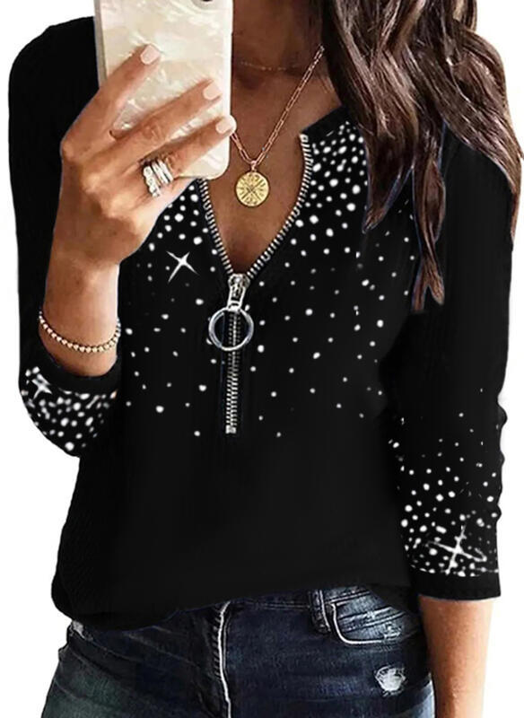 Stilla | Casual Printet Zip Langærmet T-shirt