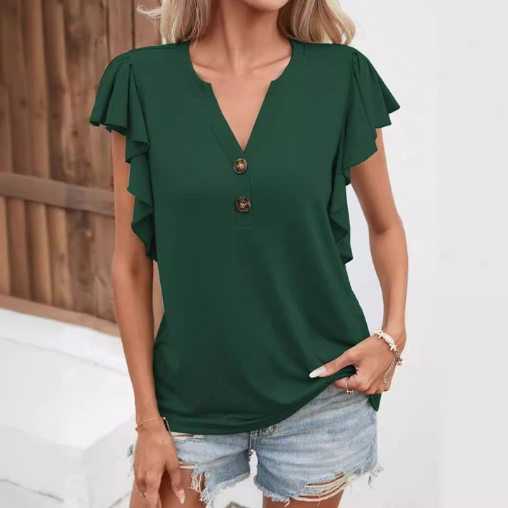 Damebluse med flydende flæser og elegante knapdetaljer Stilla