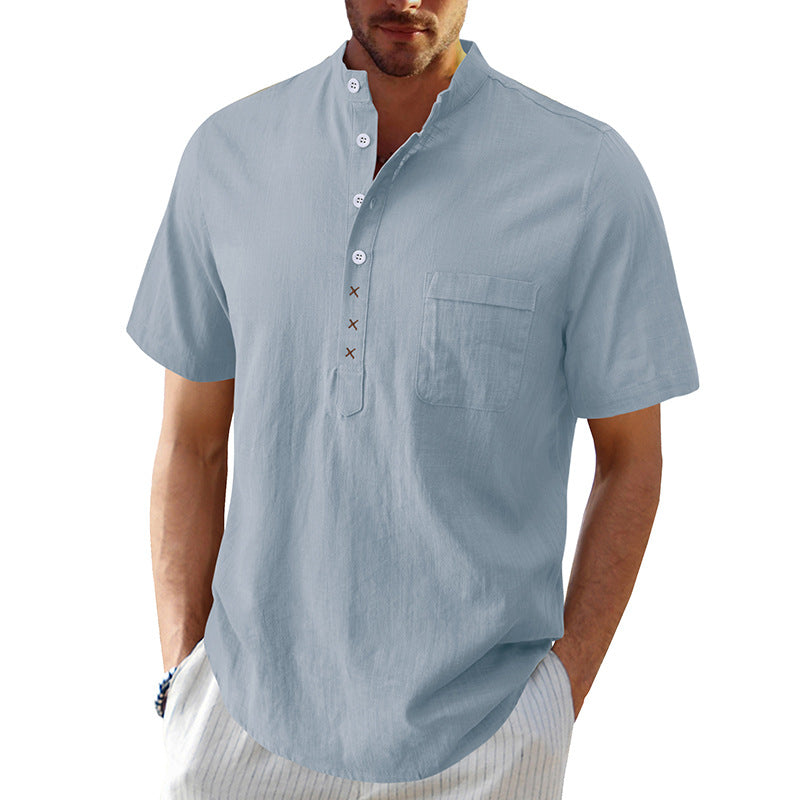 Herre kortærmet Henley-shirt med struktureret krave og elegante knapdetaljer Stilla
