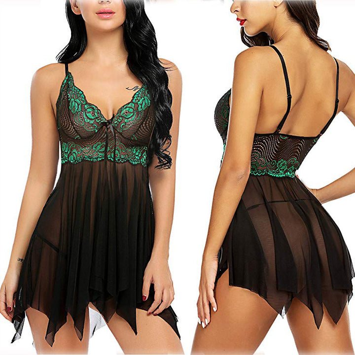 Dame gennemsigtig blonde Babydoll natkjole med justerbare stropper Stilla