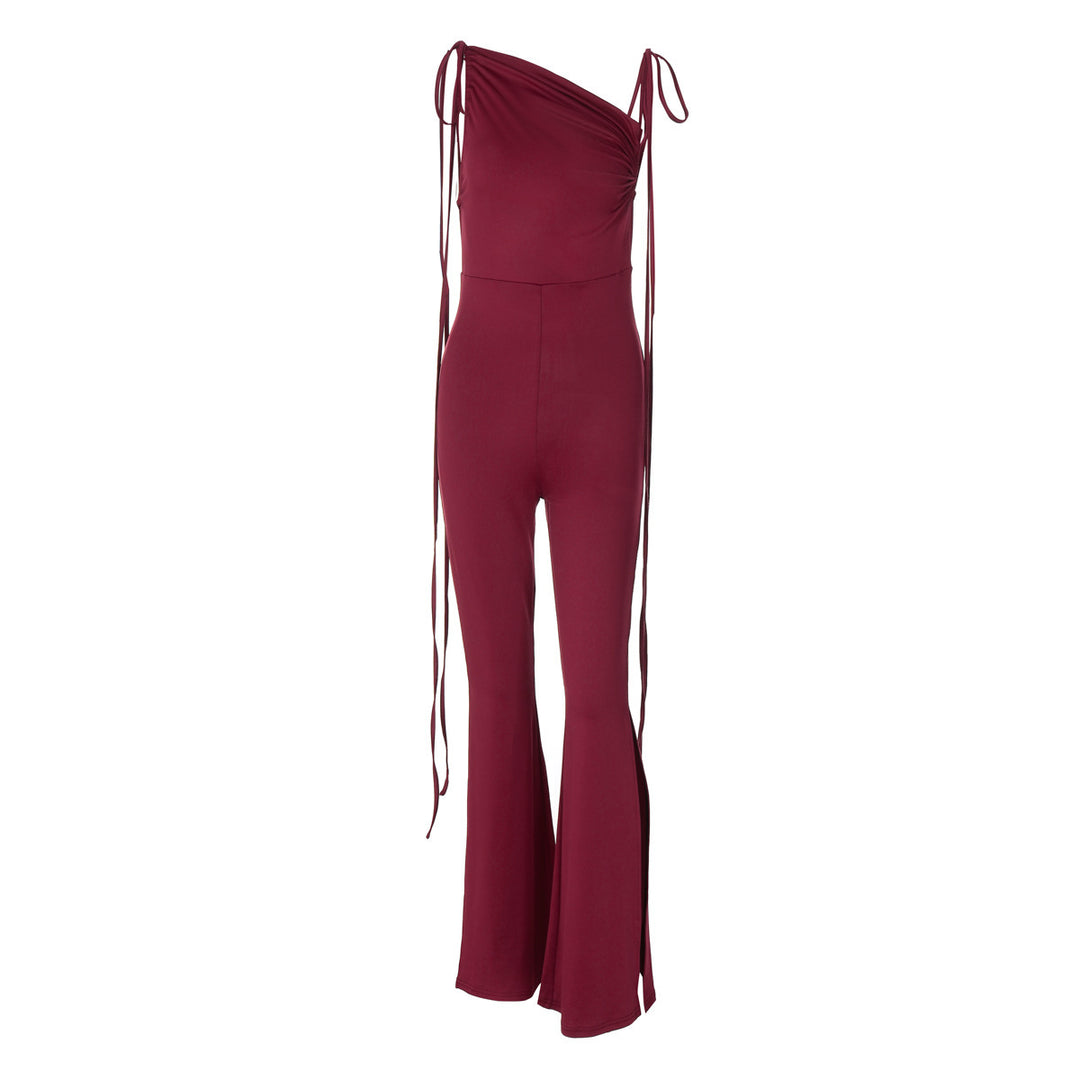 Dame elegant jumpsuit med dyb udskæring og lang ben Stilla