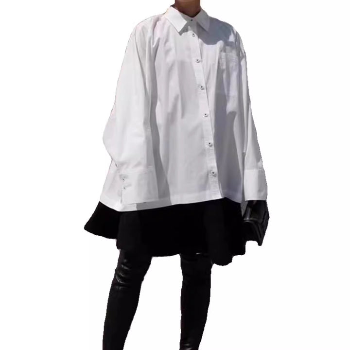 Dame oversized skjorte bluse med klassisk krave og sidelomme Stilla