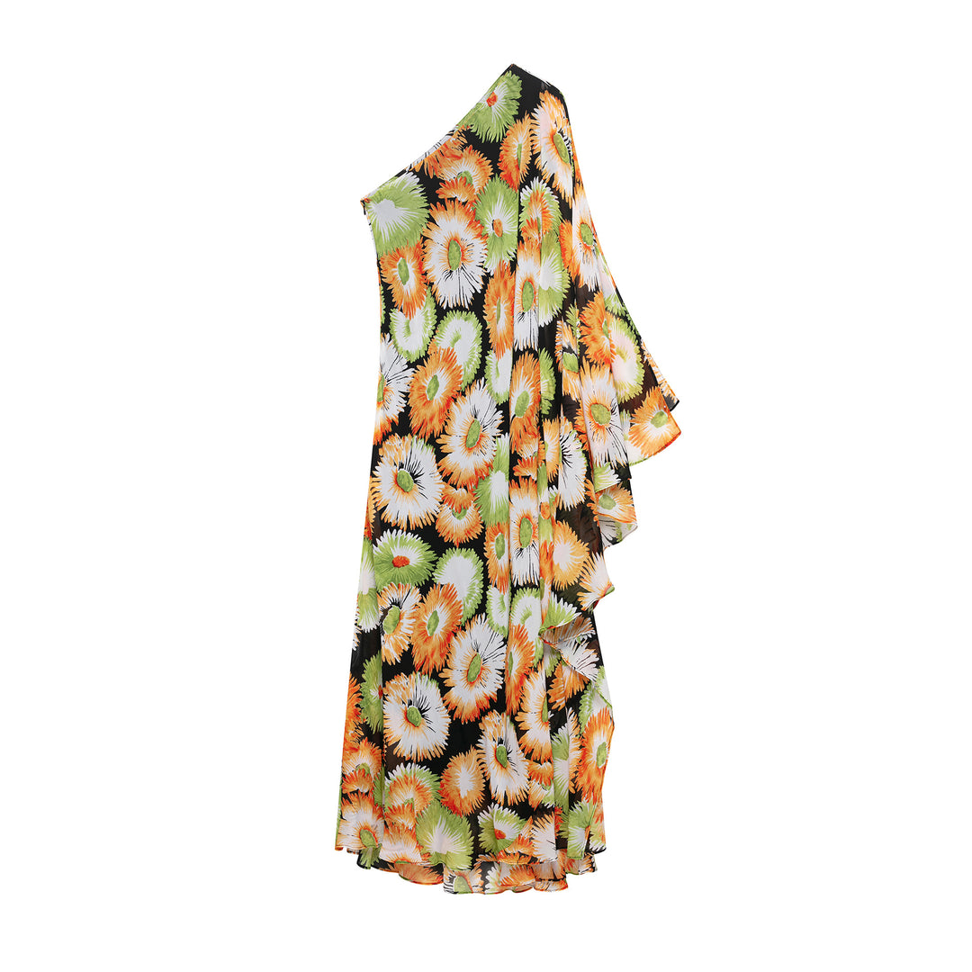 Femme Asymmetrisk Blomsterkjole Maxi Stilla