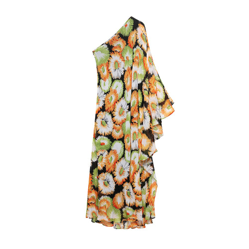Femme Asymmetrisk Blomsterkjole Maxi Stilla