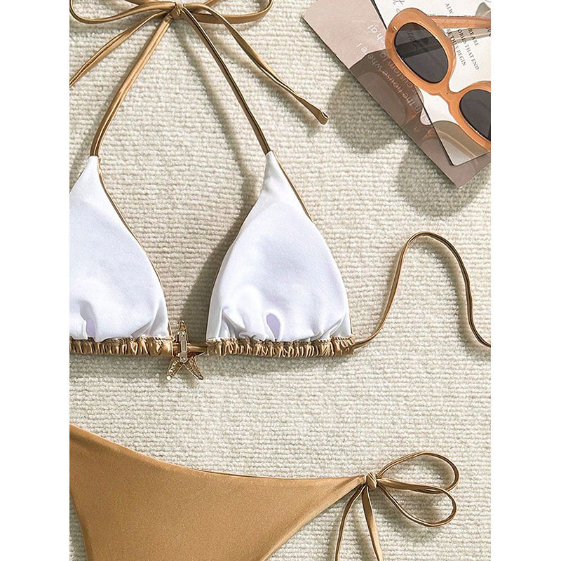 Dame triangel-bikini med glitrende tekstur og justerbare bindebånd Skovae
