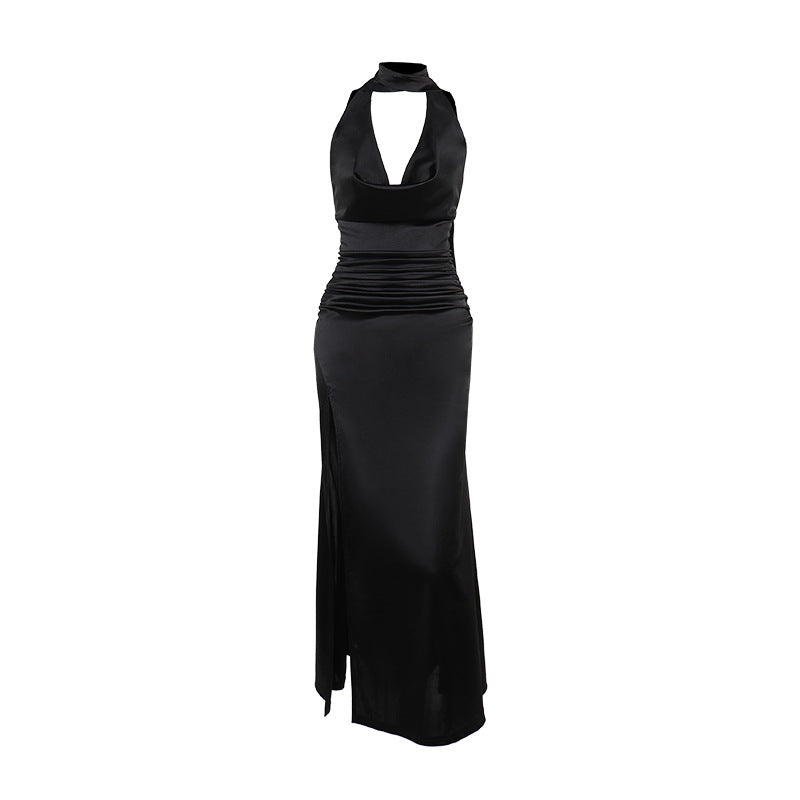 Dame Elegant Satin Aftenkjole med Høj Slids Stilla