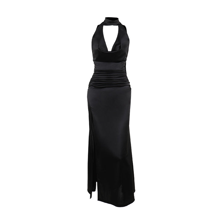 Dame Elegant Satin Aftenkjole med Høj Slids Stilla