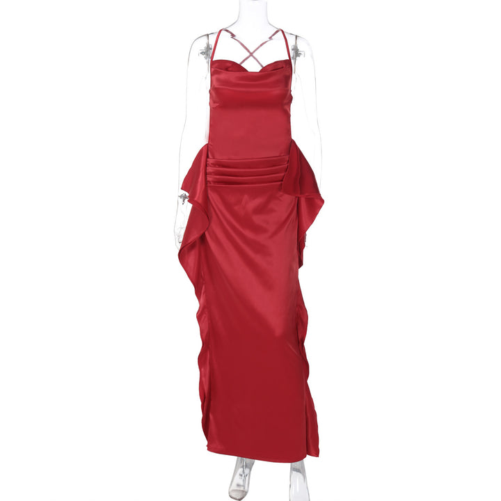 Dame maxikjole med asymmetrisk drapering og elegante spaghetti-stropper Stilla