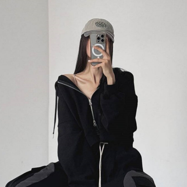 Kvinders cropped hoodie med lynlås og elastiske manchetter Stilla