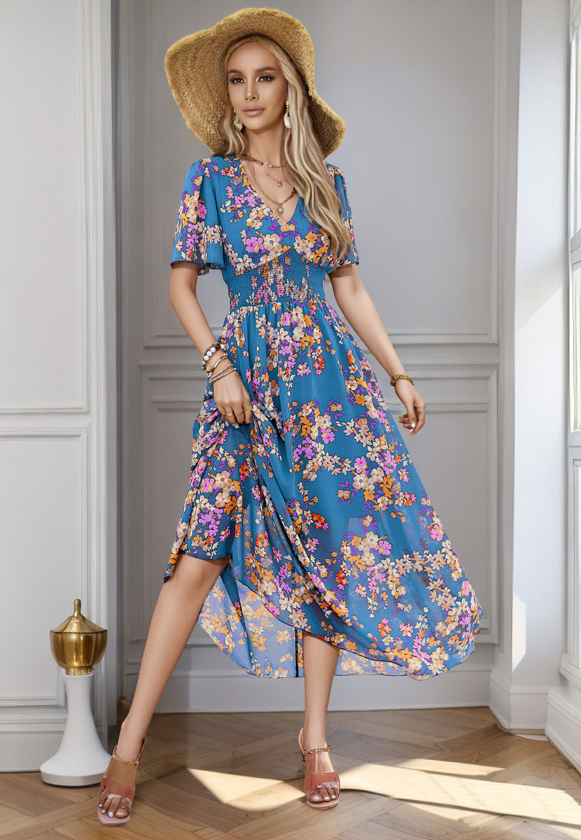 Dame Floral Maxikjole med flatterende rynket taljeområde Stilla