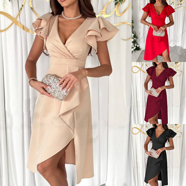 Femme Elegante High-Low Wrap Kjole med legende Rynkedekanter Stilla