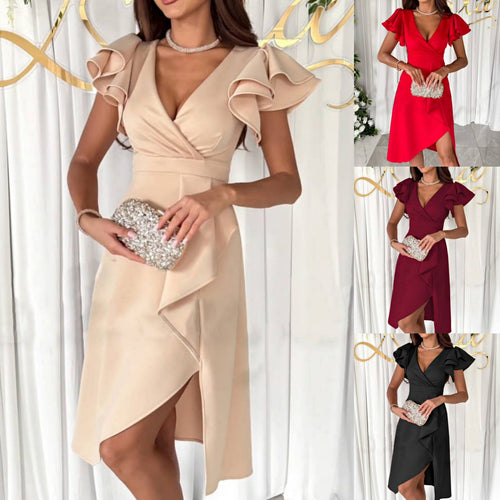 Femme Elegante High-Low Wrap Kjole med legende Rynkedekanter Stilla