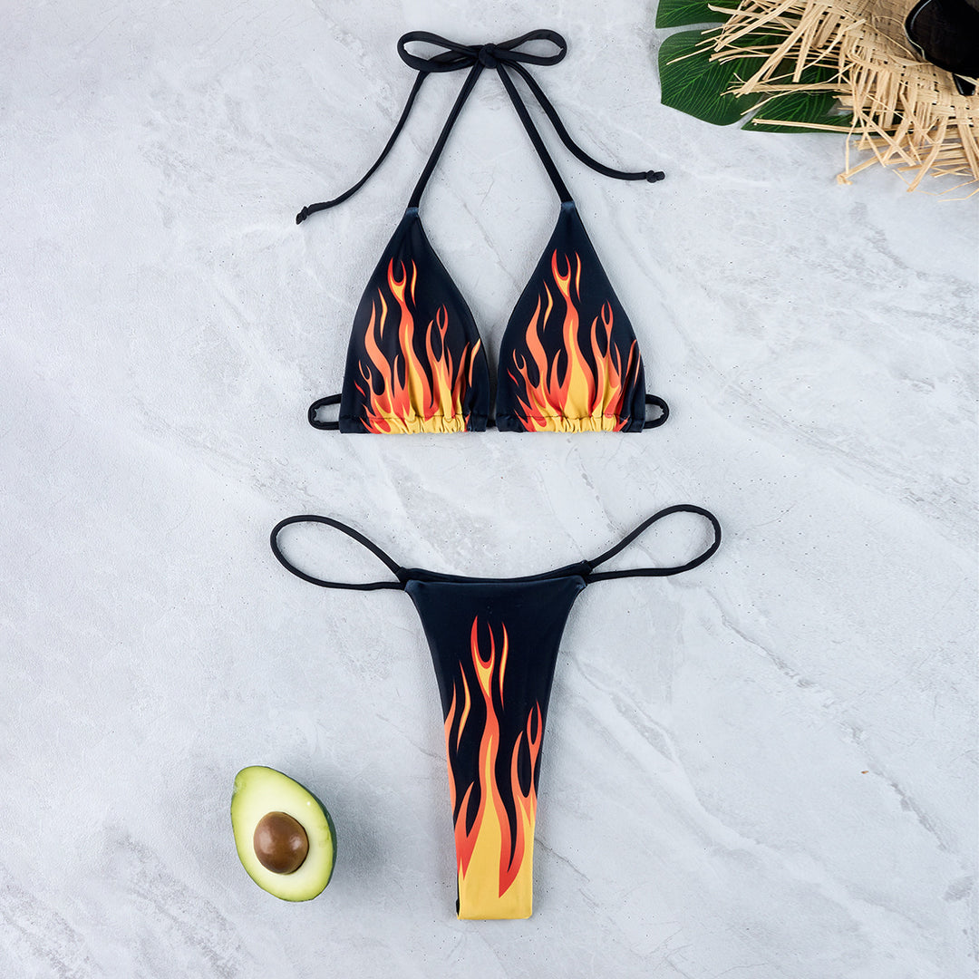 Dame Sizzling Fire Print Bikini Sæt Stilla