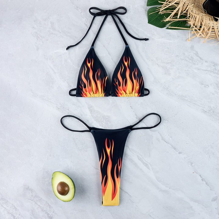Dame Sizzling Fire Print Bikini Sæt Stilla