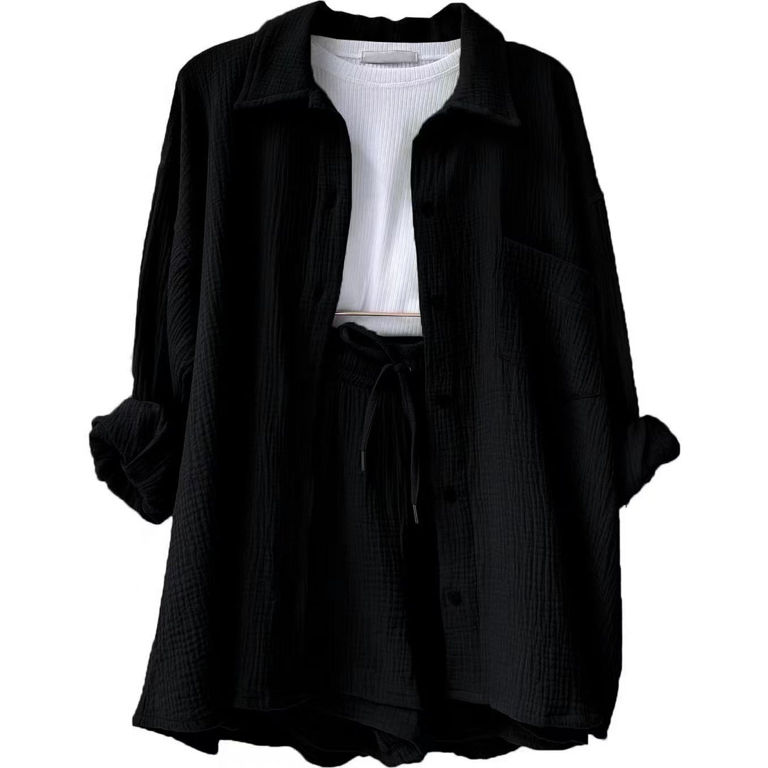 Dame afslappet overshirt med matchende shorts Stilla